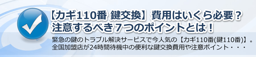 【カギ110番 鍵交換】費用はいくら必要？注意するべき７つのポイントとは！